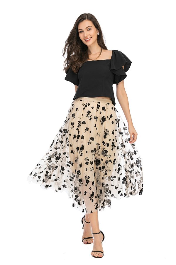 Beige Mesh Floral Skirt